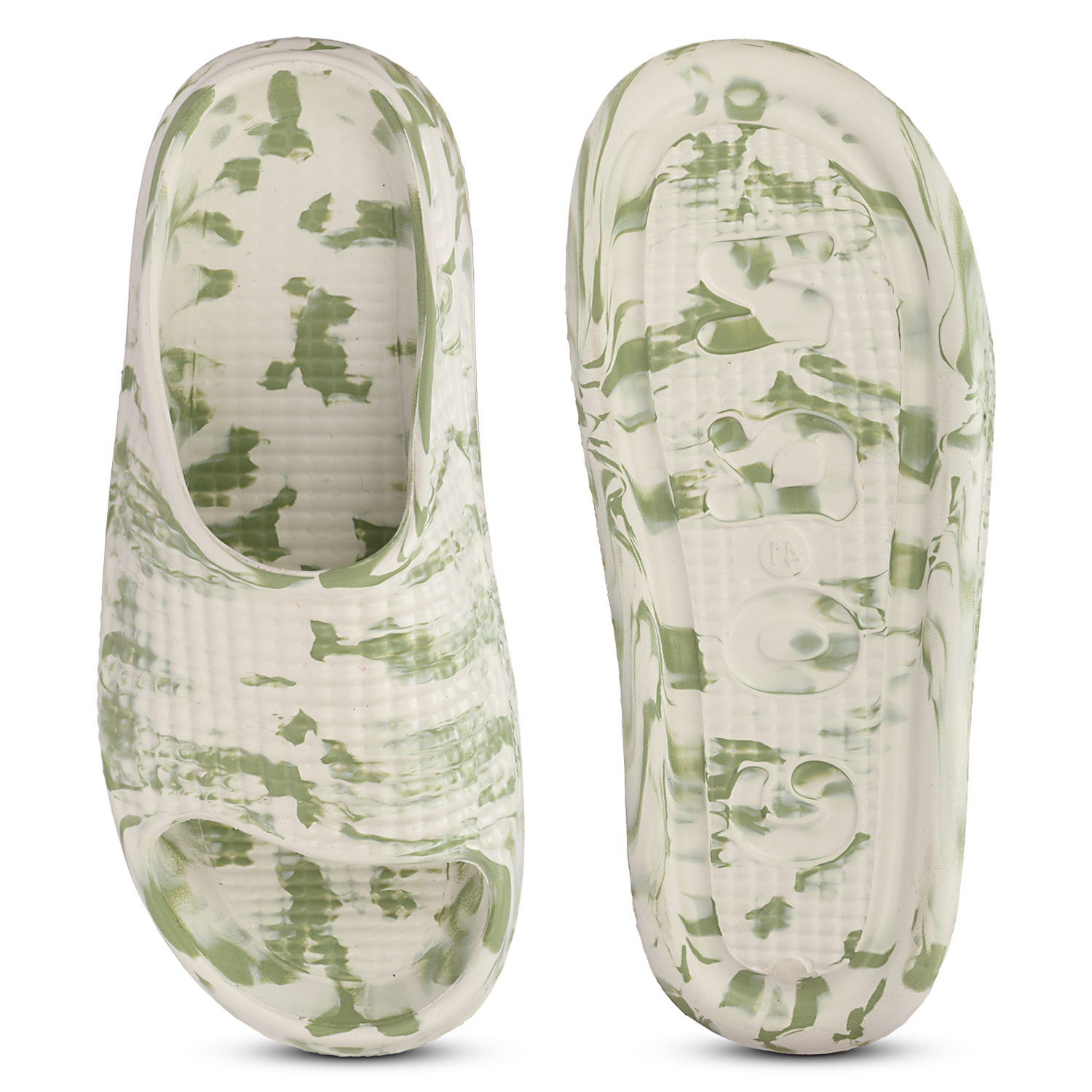 Velmorahh White Olive Green Tie Dye EVA Flip Flops for Men & Women | Lightweight Hawai Chappal | Soft Cushion Comfort | Waterproof Casual Slippers - Image 2